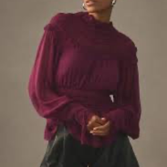 Farm Rio Burgundy Ruffled Blouse! Size S NEW with TAGS - Picture 8 of 13